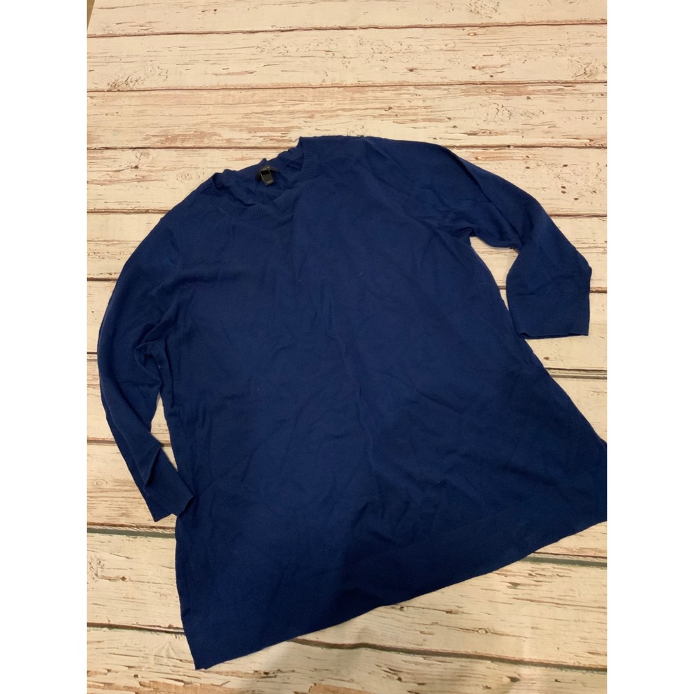 J.Crew Womens XL Royal Blue 100% Merino Wool V-Neck 3/4 Sleeve Sweater A1917